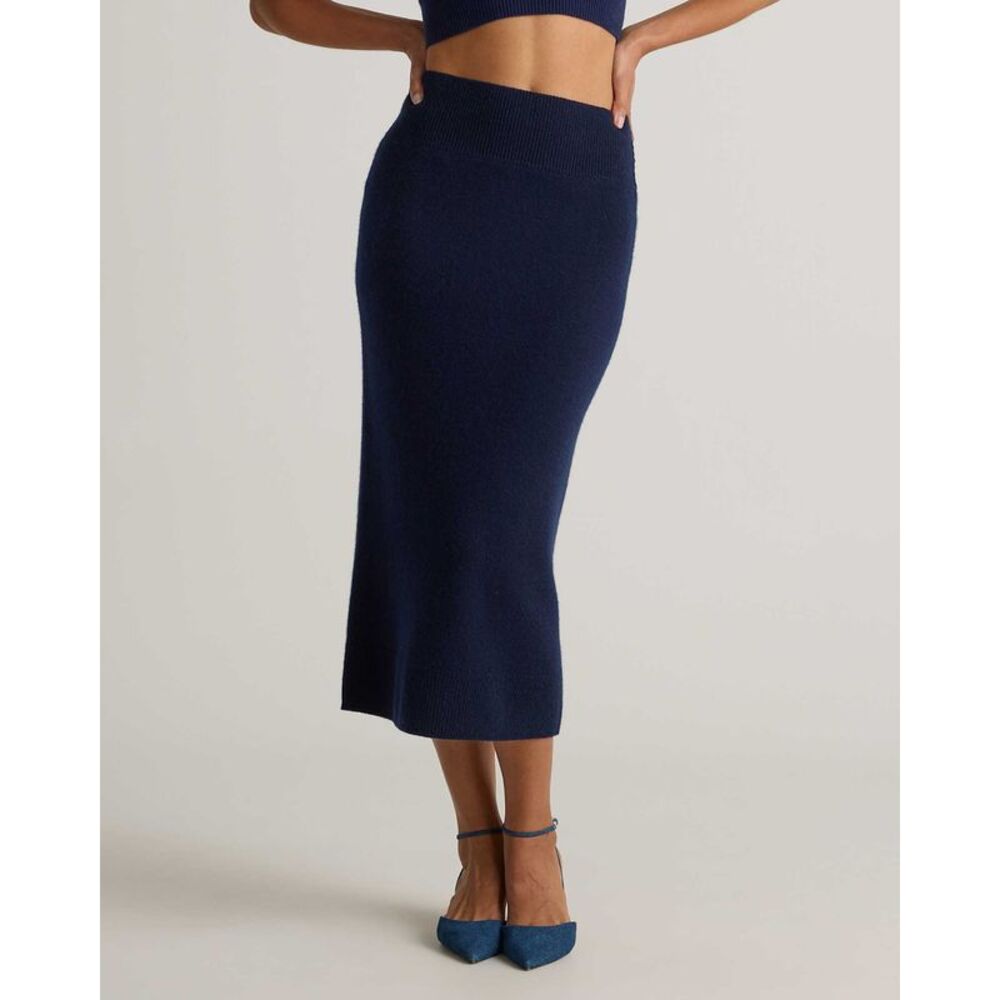 Quince Womens Mongolian Cashmere Midi Skirt TRUE Navy Basic M